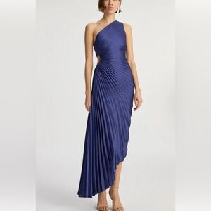 A.L.C. Delfina Asymmetrical Pleated Dress Size 4 Riviera Blue